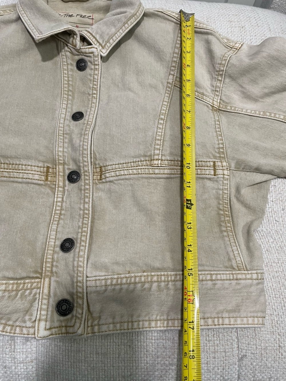 We The Free Star Crossed Boxy Cropped Denim Jacket Frappe Light Beige - Picture 12 of 13